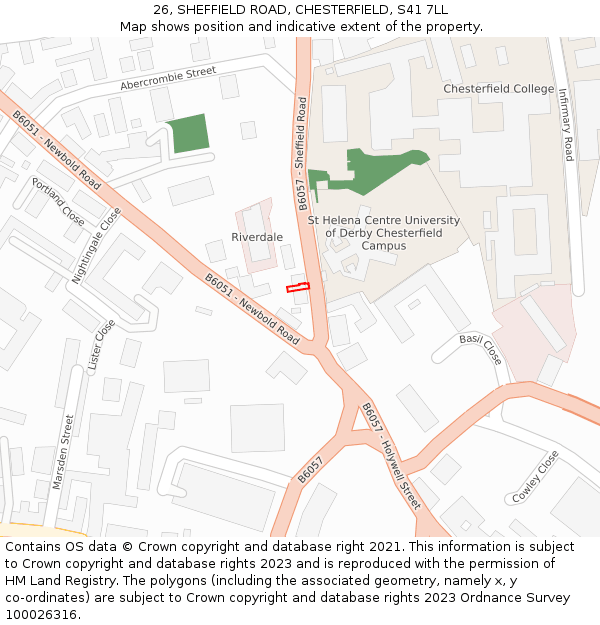 26, SHEFFIELD ROAD, CHESTERFIELD, S41 7LL: Location map and indicative extent of plot