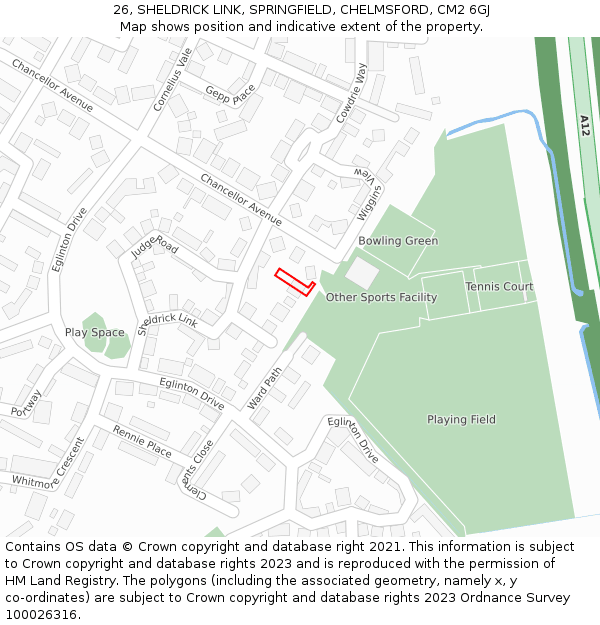 26, SHELDRICK LINK, SPRINGFIELD, CHELMSFORD, CM2 6GJ: Location map and indicative extent of plot