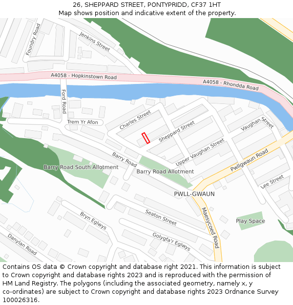 26, SHEPPARD STREET, PONTYPRIDD, CF37 1HT: Location map and indicative extent of plot