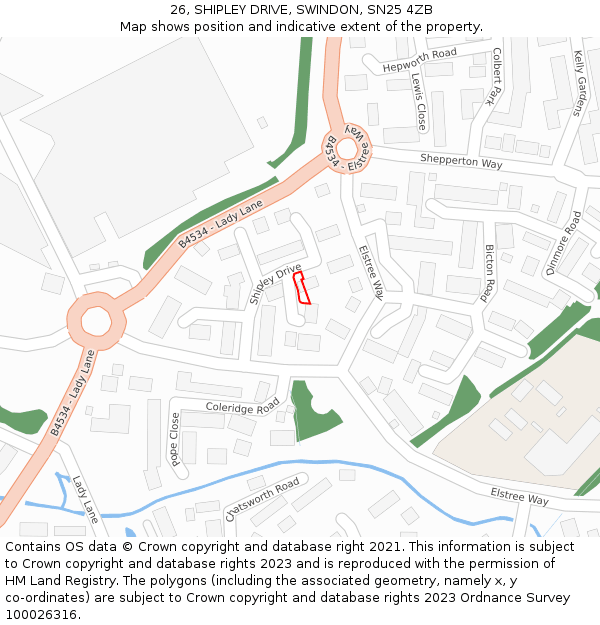 26, SHIPLEY DRIVE, SWINDON, SN25 4ZB: Location map and indicative extent of plot