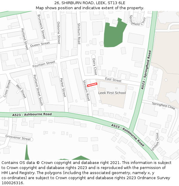 26, SHIRBURN ROAD, LEEK, ST13 6LE: Location map and indicative extent of plot
