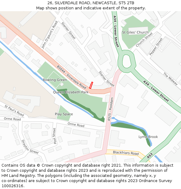 26, SILVERDALE ROAD, NEWCASTLE, ST5 2TB: Location map and indicative extent of plot