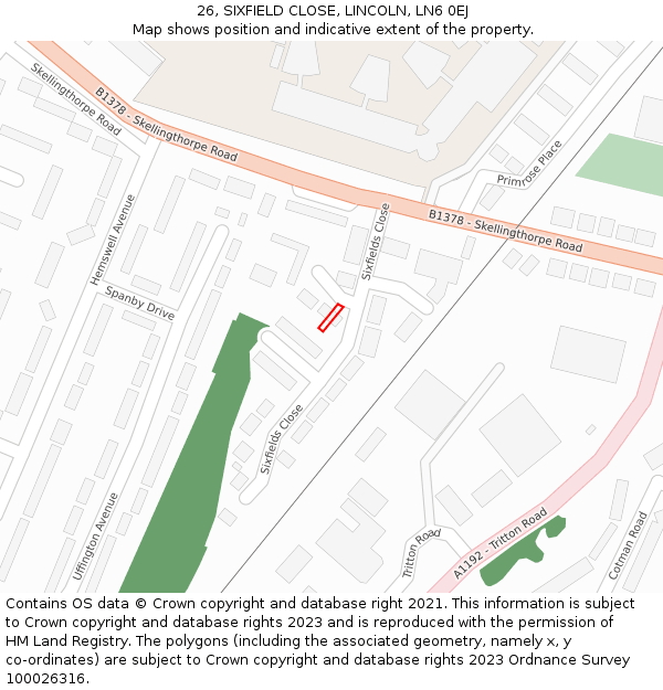26, SIXFIELD CLOSE, LINCOLN, LN6 0EJ: Location map and indicative extent of plot