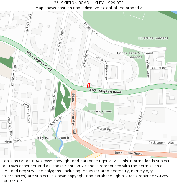26, SKIPTON ROAD, ILKLEY, LS29 9EP: Location map and indicative extent of plot