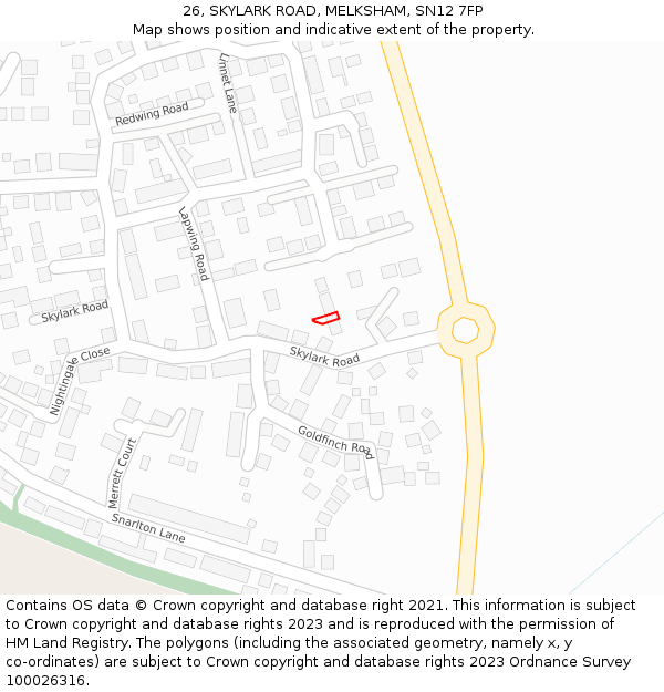26, SKYLARK ROAD, MELKSHAM, SN12 7FP: Location map and indicative extent of plot