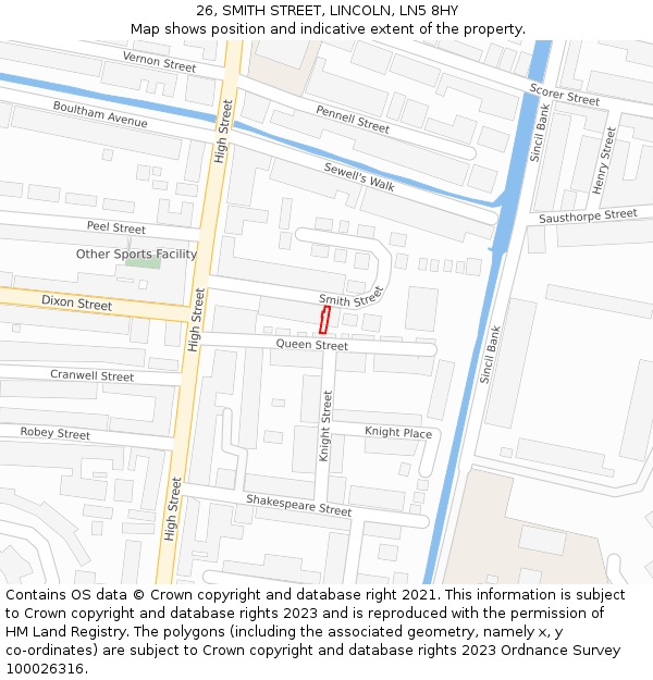 26, SMITH STREET, LINCOLN, LN5 8HY: Location map and indicative extent of plot