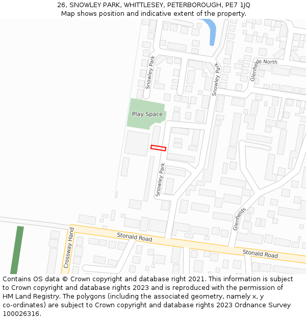 26, SNOWLEY PARK, WHITTLESEY, PETERBOROUGH, PE7 1JQ: Location map and indicative extent of plot