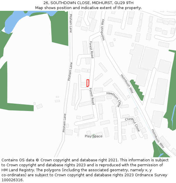 26, SOUTHDOWN CLOSE, MIDHURST, GU29 9TH: Location map and indicative extent of plot