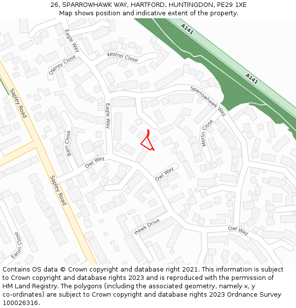 26, SPARROWHAWK WAY, HARTFORD, HUNTINGDON, PE29 1XE: Location map and indicative extent of plot
