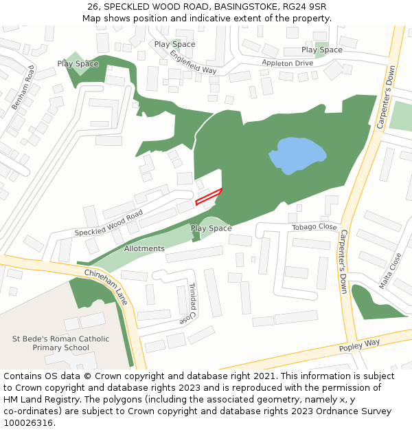 26, SPECKLED WOOD ROAD, BASINGSTOKE, RG24 9SR: Location map and indicative extent of plot