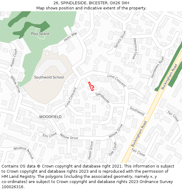 26, SPINDLESIDE, BICESTER, OX26 3XH: Location map and indicative extent of plot