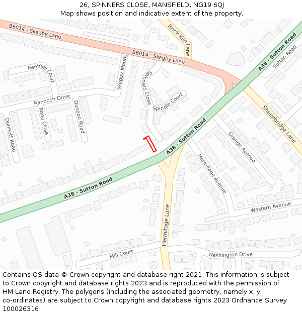 26, SPINNERS CLOSE, MANSFIELD, NG19 6QJ: Location map and indicative extent of plot
