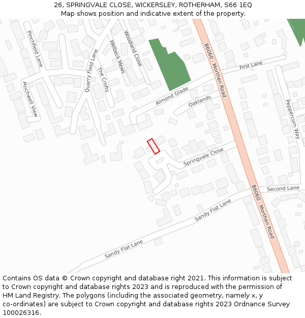 26, SPRINGVALE CLOSE, WICKERSLEY, ROTHERHAM, S66 1EQ: Location map and indicative extent of plot