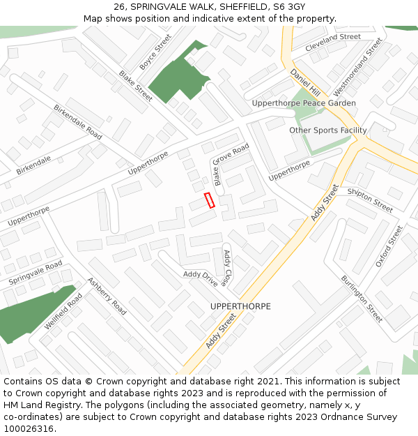 26, SPRINGVALE WALK, SHEFFIELD, S6 3GY: Location map and indicative extent of plot