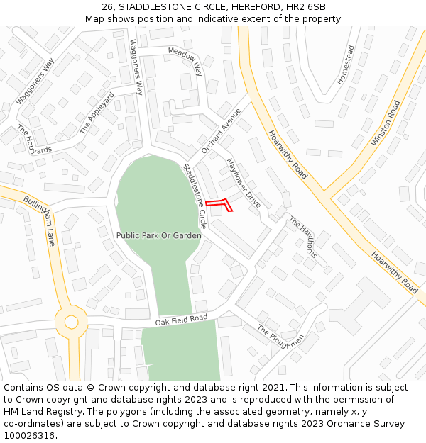 26, STADDLESTONE CIRCLE, HEREFORD, HR2 6SB: Location map and indicative extent of plot