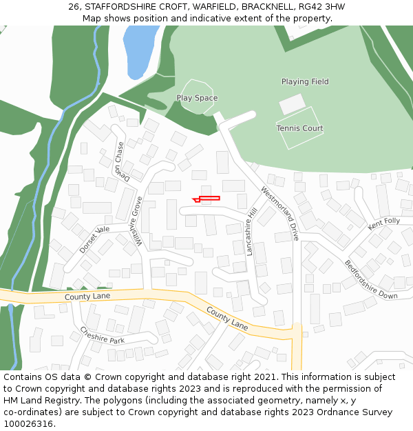 26, STAFFORDSHIRE CROFT, WARFIELD, BRACKNELL, RG42 3HW: Location map and indicative extent of plot