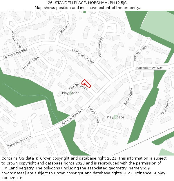 26, STANDEN PLACE, HORSHAM, RH12 5JS: Location map and indicative extent of plot