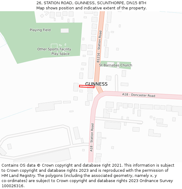 26, STATION ROAD, GUNNESS, SCUNTHORPE, DN15 8TH: Location map and indicative extent of plot
