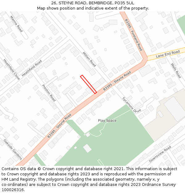 26, STEYNE ROAD, BEMBRIDGE, PO35 5UL: Location map and indicative extent of plot