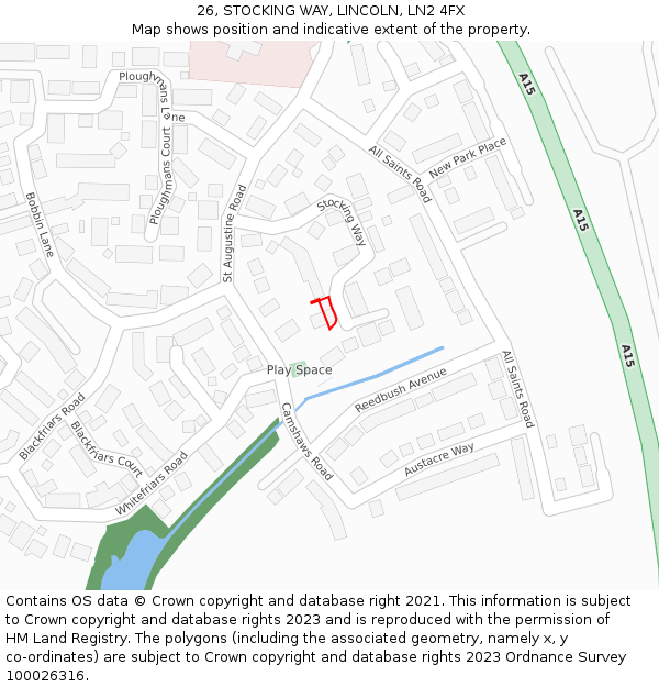 26, STOCKING WAY, LINCOLN, LN2 4FX: Location map and indicative extent of plot