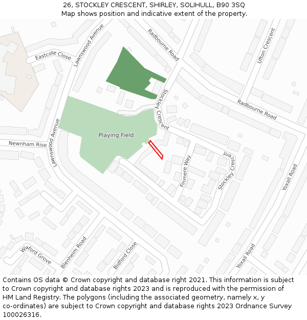 26, STOCKLEY CRESCENT, SHIRLEY, SOLIHULL, B90 3SQ: Location map and indicative extent of plot