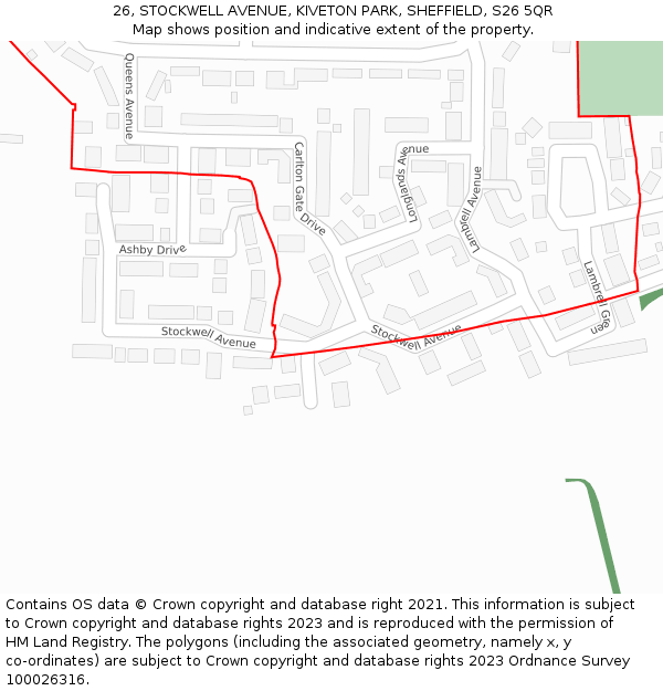 26, STOCKWELL AVENUE, KIVETON PARK, SHEFFIELD, S26 5QR: Location map and indicative extent of plot