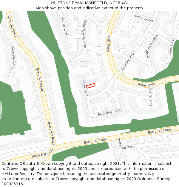 26, STONE BANK, MANSFIELD, NG18 4GL: Location map and indicative extent of plot