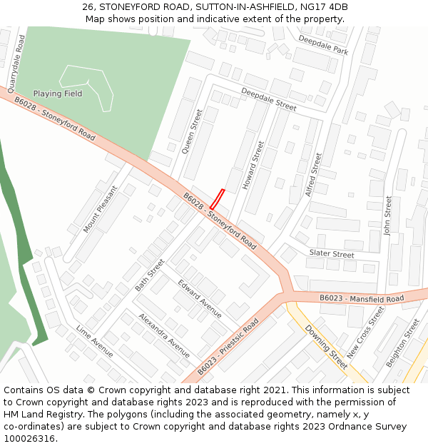 26, STONEYFORD ROAD, SUTTON-IN-ASHFIELD, NG17 4DB: Location map and indicative extent of plot