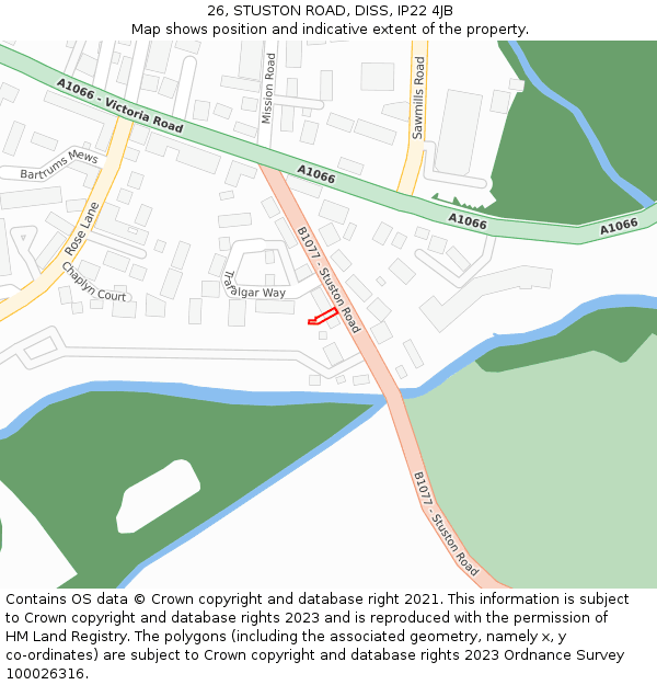26, STUSTON ROAD, DISS, IP22 4JB: Location map and indicative extent of plot