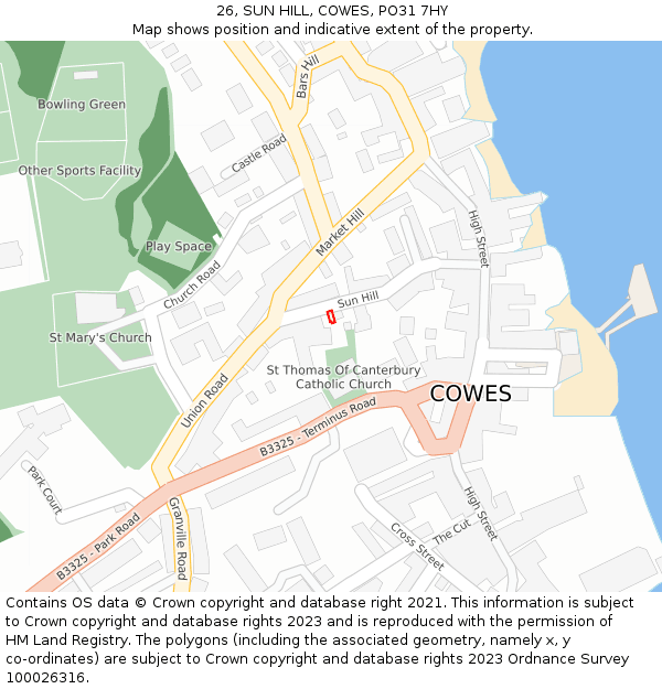 26, SUN HILL, COWES, PO31 7HY: Location map and indicative extent of plot