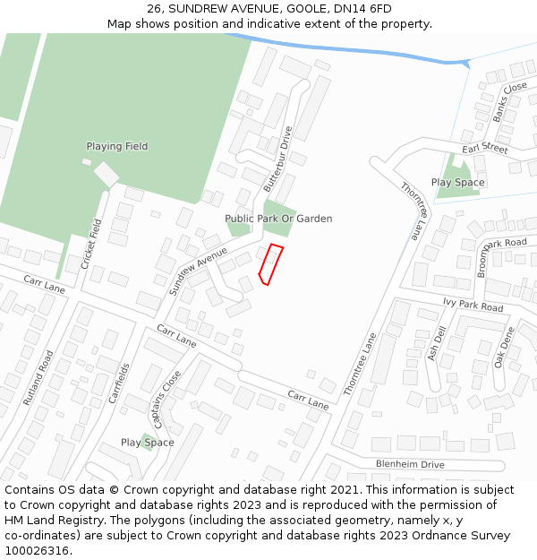 26, SUNDREW AVENUE, GOOLE, DN14 6FD: Location map and indicative extent of plot