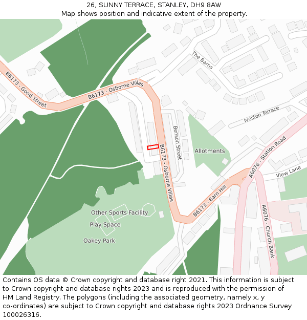 26, SUNNY TERRACE, STANLEY, DH9 8AW: Location map and indicative extent of plot