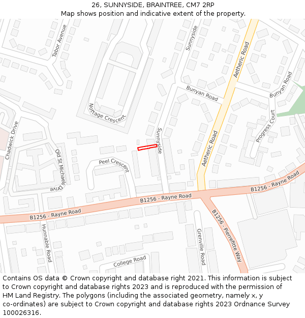 26, SUNNYSIDE, BRAINTREE, CM7 2RP: Location map and indicative extent of plot