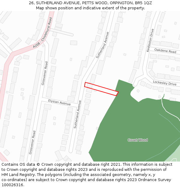26, SUTHERLAND AVENUE, PETTS WOOD, ORPINGTON, BR5 1QZ: Location map and indicative extent of plot