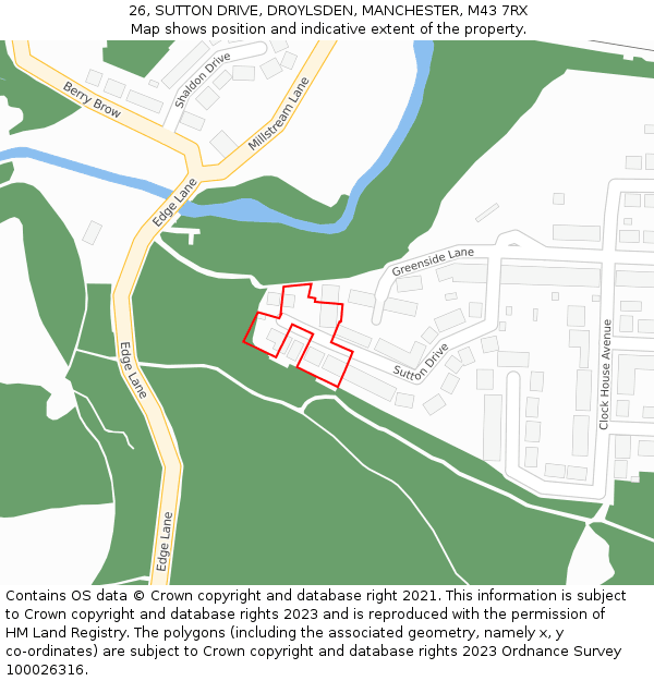 26, SUTTON DRIVE, DROYLSDEN, MANCHESTER, M43 7RX: Location map and indicative extent of plot
