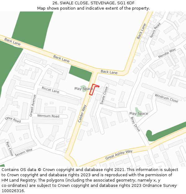 26, SWALE CLOSE, STEVENAGE, SG1 6DF: Location map and indicative extent of plot