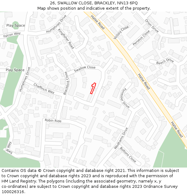 26, SWALLOW CLOSE, BRACKLEY, NN13 6PQ: Location map and indicative extent of plot