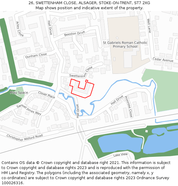 26, SWETTENHAM CLOSE, ALSAGER, STOKE-ON-TRENT, ST7 2XG: Location map and indicative extent of plot