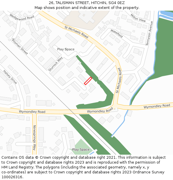 26, TALISMAN STREET, HITCHIN, SG4 0EZ: Location map and indicative extent of plot