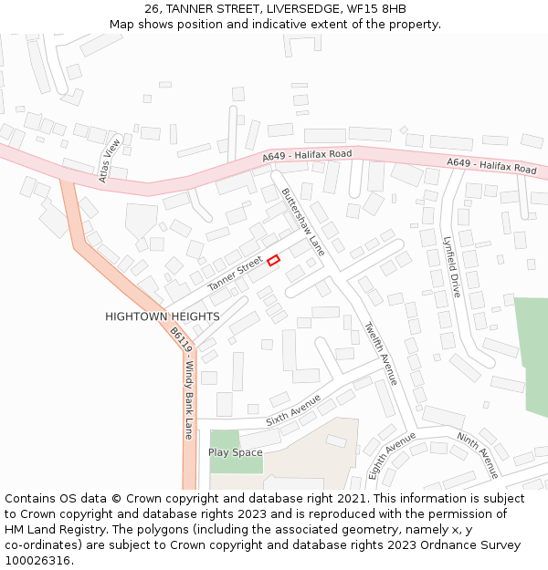 26, TANNER STREET, LIVERSEDGE, WF15 8HB: Location map and indicative extent of plot