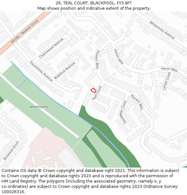 26, TEAL COURT, BLACKPOOL, FY3 8FT: Location map and indicative extent of plot