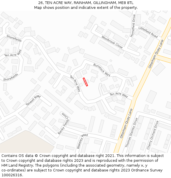 26, TEN ACRE WAY, RAINHAM, GILLINGHAM, ME8 8TL: Location map and indicative extent of plot