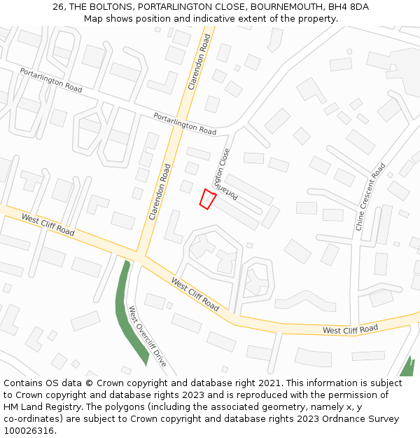 26, THE BOLTONS, PORTARLINGTON CLOSE, BOURNEMOUTH, BH4 8DA: Location map and indicative extent of plot