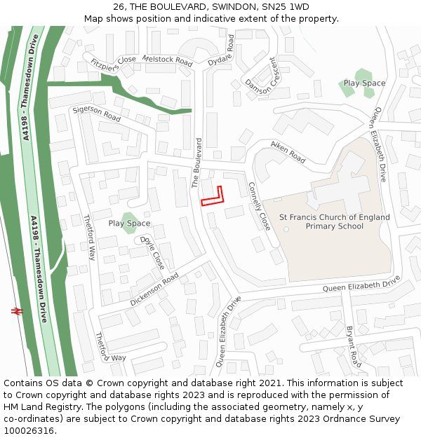 26, THE BOULEVARD, SWINDON, SN25 1WD: Location map and indicative extent of plot