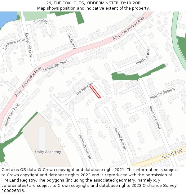 26, THE FOXHOLES, KIDDERMINSTER, DY10 2QR: Location map and indicative extent of plot