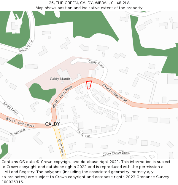 26, THE GREEN, CALDY, WIRRAL, CH48 2LA: Location map and indicative extent of plot
