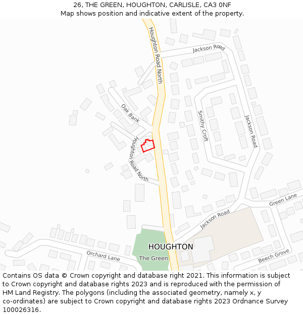 26, THE GREEN, HOUGHTON, CARLISLE, CA3 0NF: Location map and indicative extent of plot