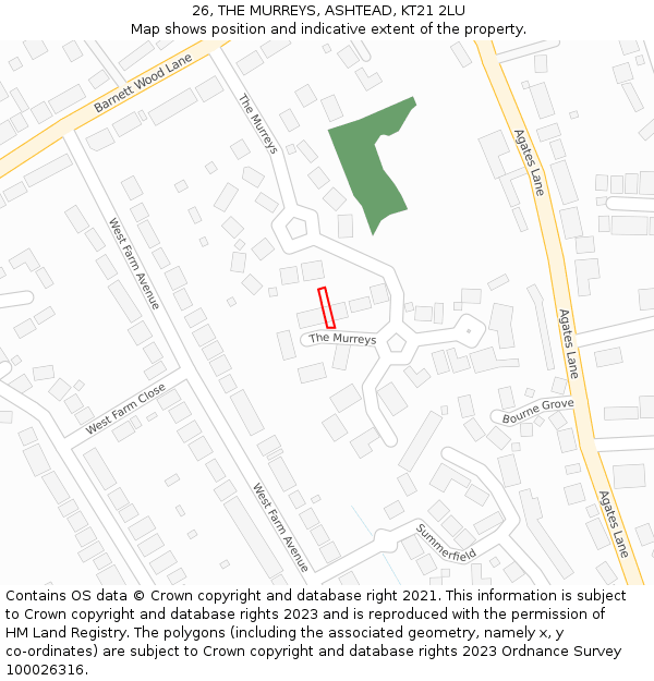26, THE MURREYS, ASHTEAD, KT21 2LU: Location map and indicative extent of plot
