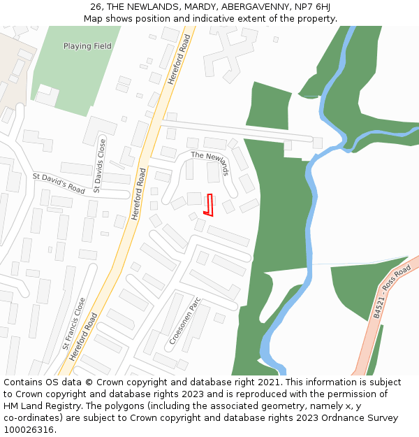 26, THE NEWLANDS, MARDY, ABERGAVENNY, NP7 6HJ: Location map and indicative extent of plot