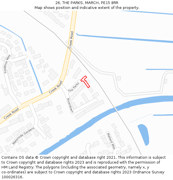 26, THE PARKS, MARCH, PE15 8RR: Location map and indicative extent of plot